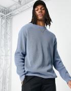 Topman Knit Long Sleeve Crewneck Sweater With Texture In Blue