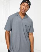 Asos Design Relaxed Camp Collar Polo T-shirt In Navy Texture
