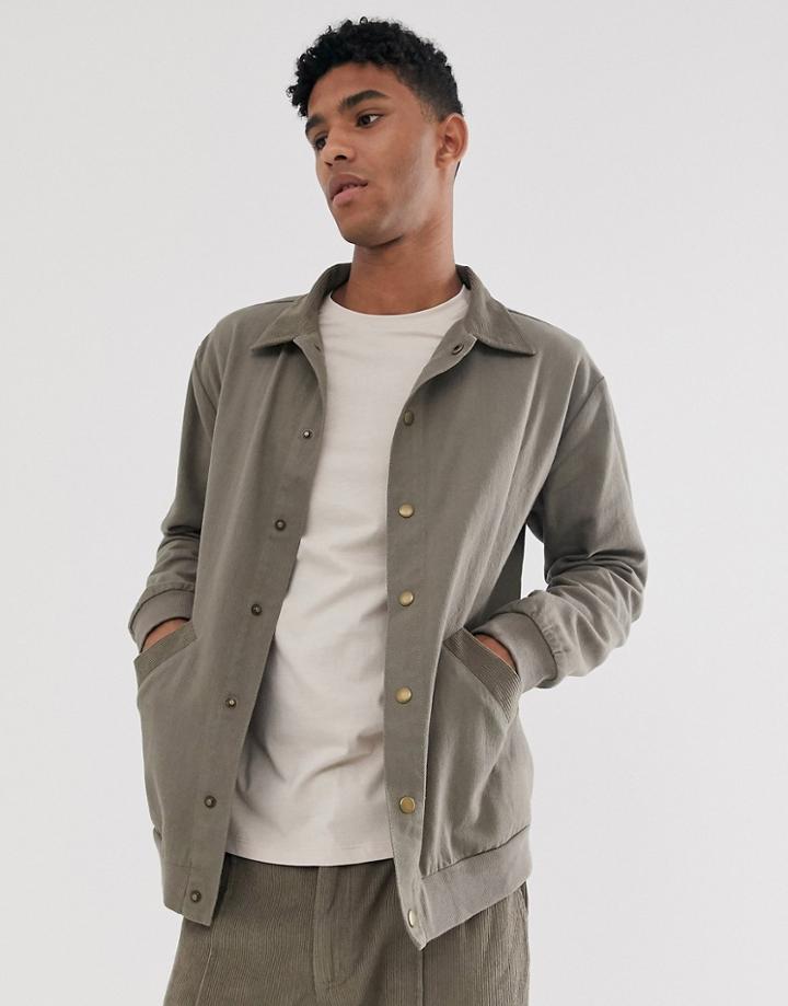 Sacred Hawk Coach Jacket In Khaki With Cord Collar-beige