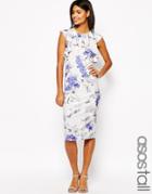 Asos Tall Ruffle Pencil Dress In Occasion Floral Print - Multi