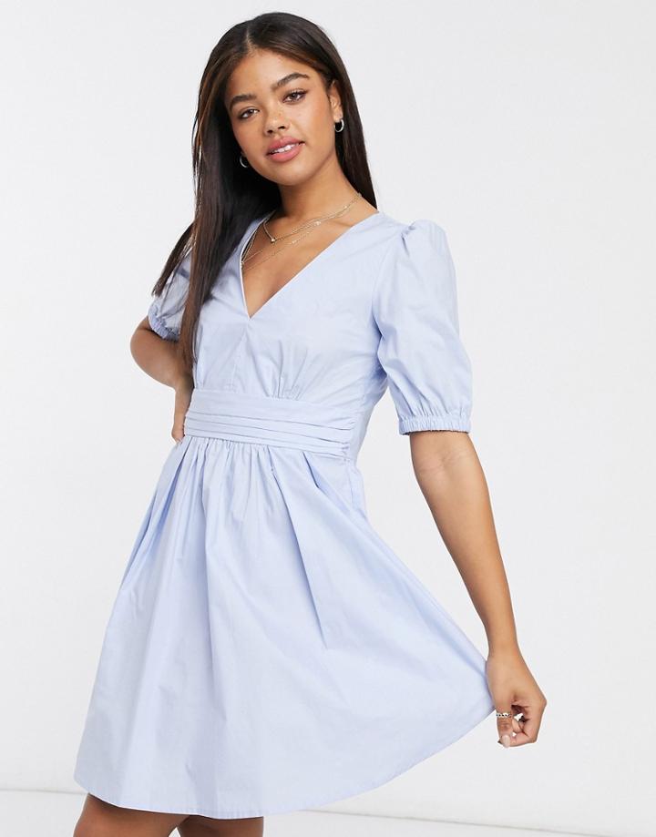 Vila Poplin Mini Dress In Blue-blues