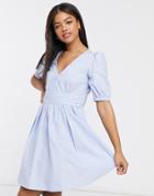 Vila Poplin Mini Dress In Blue-blues