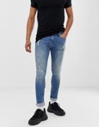 Religion Skinny Fit Jeans With Abrasions In Blue Wash - Blue