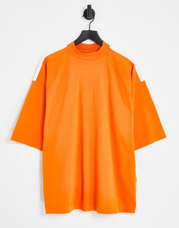 Asos Design Oversized T-shirt With Turtle In Orange With White Contrast