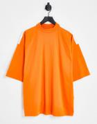 Asos Design Oversized T-shirt With Turtle In Orange With White Contrast