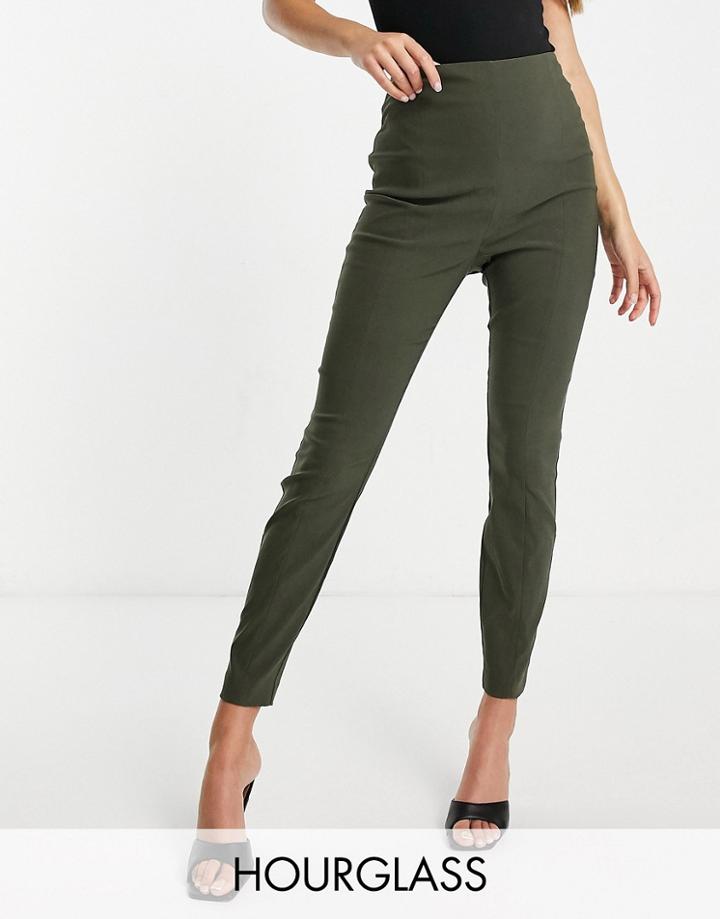 Asos Design Hourglass High Waist Pants In Skinny Fit In Khaki-green