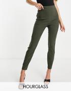 Asos Design Hourglass High Waist Pants In Skinny Fit In Khaki-green