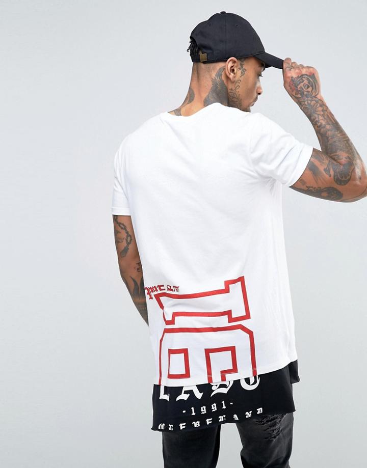 Asos Super Longline T-shirt With Half And Half Print And Contrast Hem Extender - White