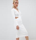 Asos Design Petite Bodycon Midi Dress With Cut Out Back - White