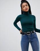 Pull & Bear Roll Neck Long Sleeved Jumper In Green - Green