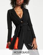 Asos Design Hourglass Jersey Suit Blazer With Obi Tie Waist In Black