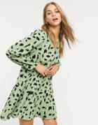 Glamorous Mini Dress With Balloon Sleeves And Flippy Skirt In Mint Smudge-green