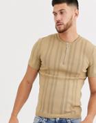 River Island Knitted Baseball T-shirt In Stone
