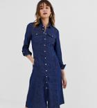 Warehouse Denim Shirt Dress In Dark Wash - Blue