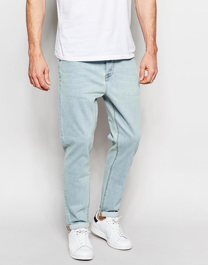 Asos Stretch Tapered Jeans In Green Caste Light Blue - Bleach Blue