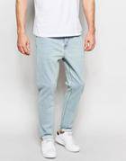 Asos Stretch Tapered Jeans In Green Caste Light Blue - Bleach Blue