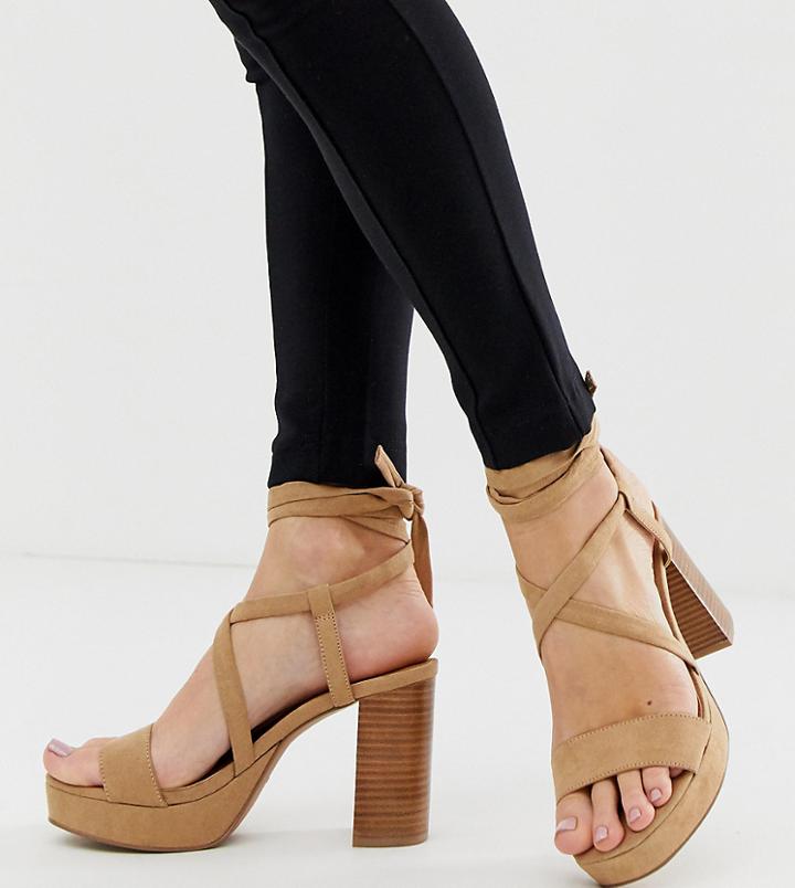 Asos Design Wide Fit Walker Platform Block Heeled Sandals-beige