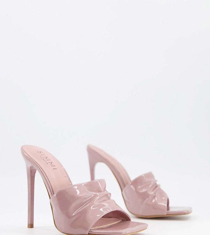 Simmi London Wide Fit Samie Ruched Mules In Blush Patent-purple