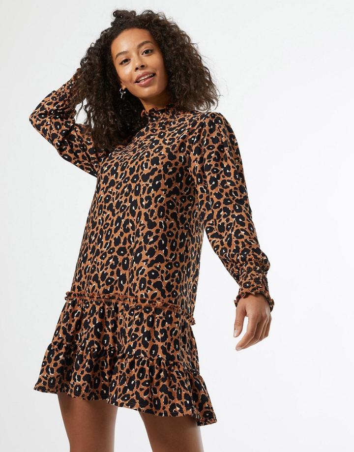 Miss Selfridge High Neck Smock Dress In Tan-brown