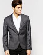 Hart Hollywood By Nick Hart 100% Wool 1 Button Blazer With Shawl Lapel In Slim Fit - Charcoal