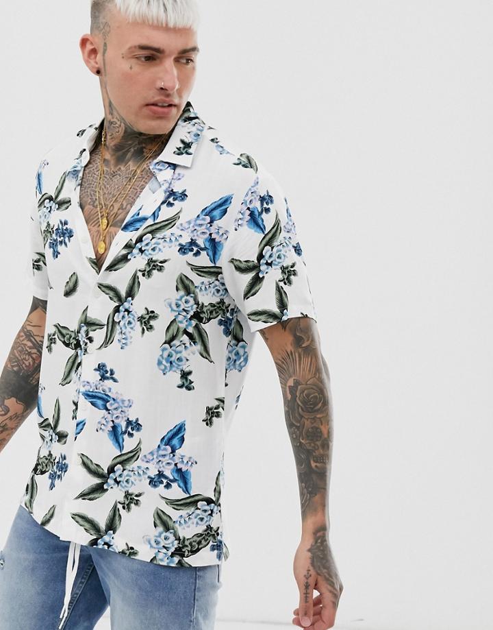 Asos Design Regular Floral Shirt In White