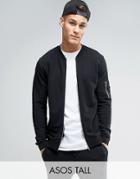 Asos Tall Jersey Bomber Jacket With Ma1 Pocket In Black - Black