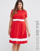 Praslin Plus Skater Dress With Contrast Band - Red