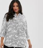Asos Design Curve Oversized Long Sleeve Shirt In Mono Tiger Print - Multi