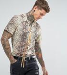 Reclaimed Vintage Inspired Lace Shirt In Reg Fit - Brown