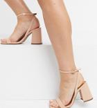 Asos Design Wide Fit Hudson Barely There Block Heeled Sandals In Beige-neutral