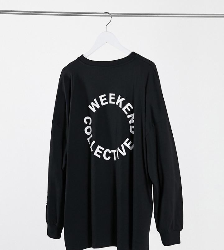 Asos Weekend Collective Curve Oversized T-shirt With Back Logo In Black-white