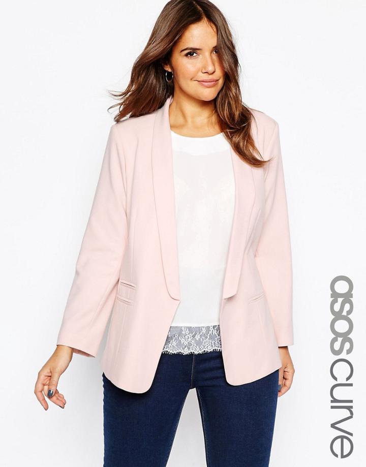 Asos Curve Blazer In Crepe With Slim Lapel - Blush