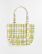Asos Design Oversized Tote Bag With Woven Check Design In Green And Yellow-multi