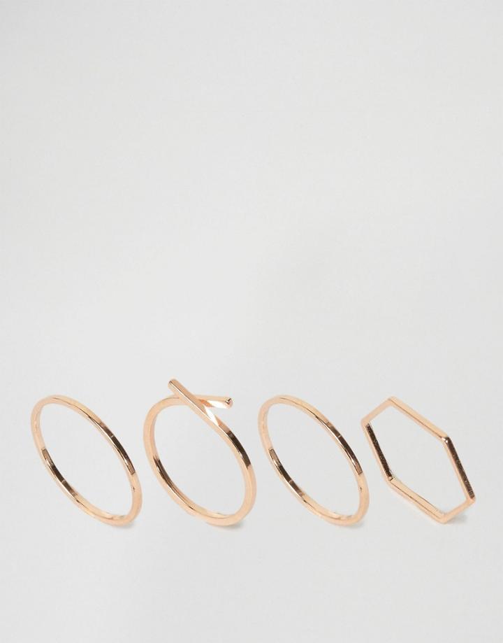 Limited Edition Pack Of 4 Mixed Shape Ring Pack - Gold