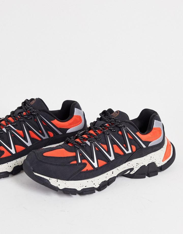 Bershka Reflective Chunky Runner Sneakers In Black And Orange-multi