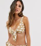 Unique21 Tie Front Abstract Polka Dot Bikini Top - Gold