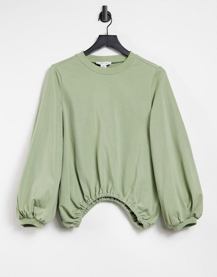 Lost Ink Oversized Balloon Sweat In Olive-green