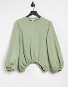Lost Ink Oversized Balloon Sweat In Olive-green