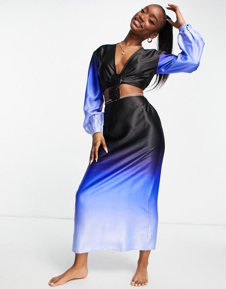 Asos Design Maxi Beach Skirt In Blue Ombre - Part Of A Set-multi