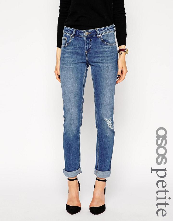 Asos Petite Kimmi Supersoft Stretch Shrunken Boyfriend Jeans In Mid Wa