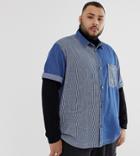 Asos Design Plus Oversized Cut & Sew 90's Style Denim Stripe Shirt - Blue
