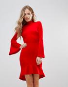 Oh My Love Pephem Midi Dress With Flare Sleeve - Red