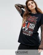 Reclaimed Vintage Long Sleeve Ozzy Osbourne T-shirt With Lace Insert - Black