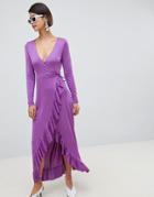 Asos Design Slinky Maxi Wrap Dress - Purple