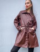 Monki Rori Patent Jacket With Belt In Brown