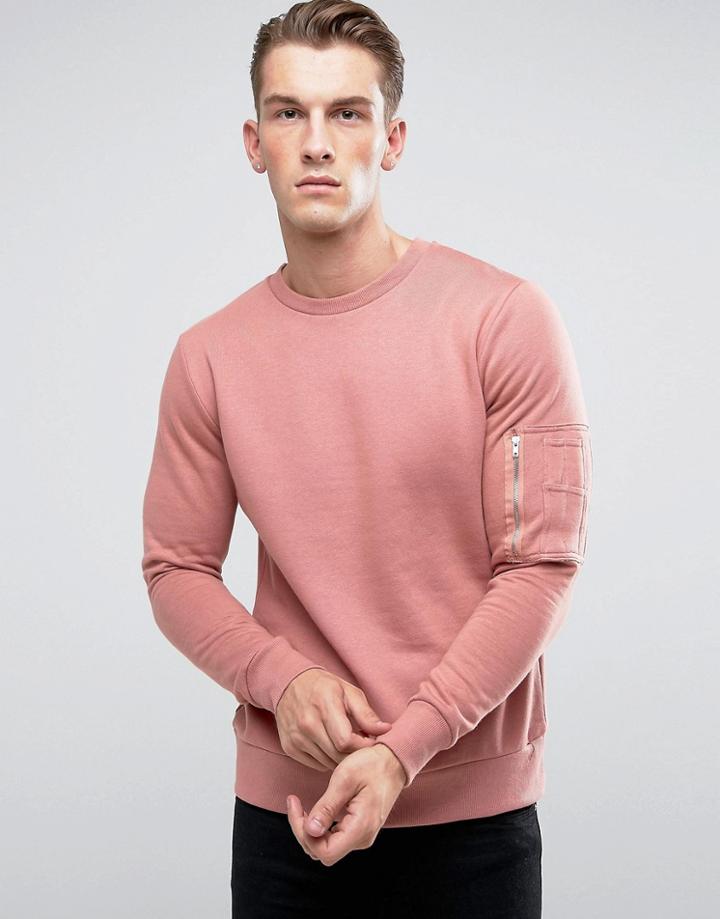Brave Soul Crew Neck Military Sweater - Pink