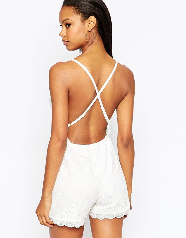City Goddess Lace Romper With Strappy Back - Cream
