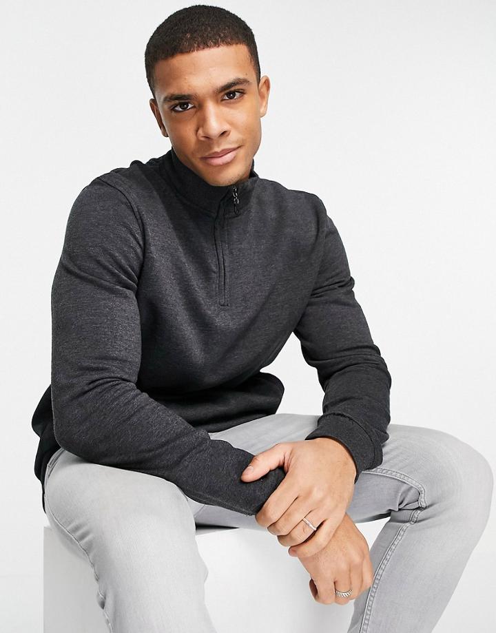 Brave Soul Half Zip Funnel Neck Sweatshirt In Charcoal Gray-grey