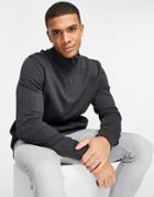 Brave Soul Half Zip Funnel Neck Sweatshirt In Charcoal Gray-grey