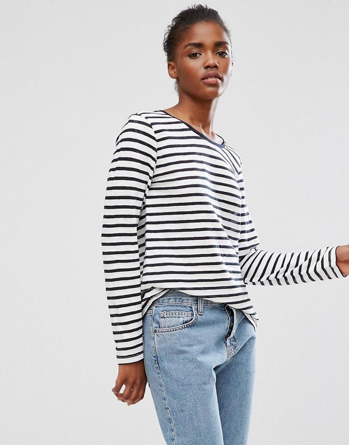 B.young Stripe Long Sleeve Top - Navy